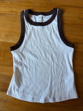 Old Navy White Ribbed Tank with Dark Brown Trim